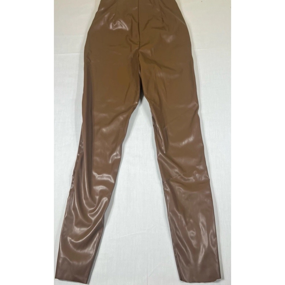 PEAOFBLD Womens XS Faux Leather Leggings Taupe Brown High Rise NWT